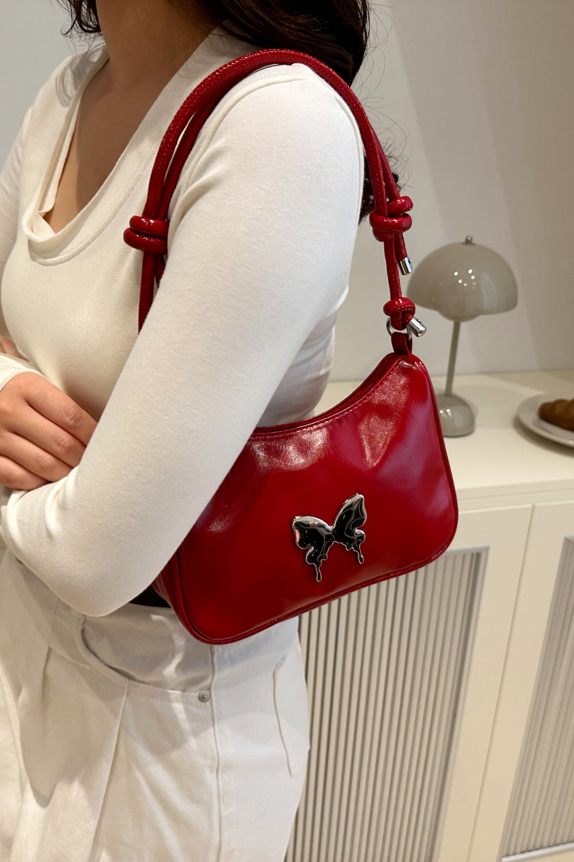 Butterfly PU Leather Knotted Strap Shoulder Bag | maroon shoulder bag | women's shoulder bag