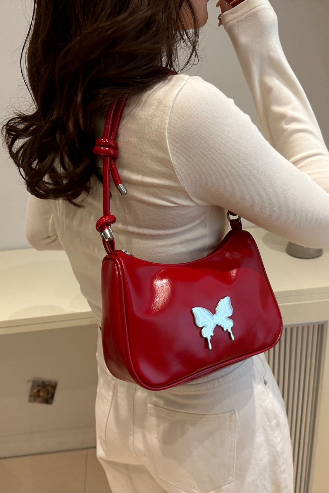 Butterfly PU Leather Knotted Strap Shoulder Bag | maroon shoulder bag | women's shoulder bag