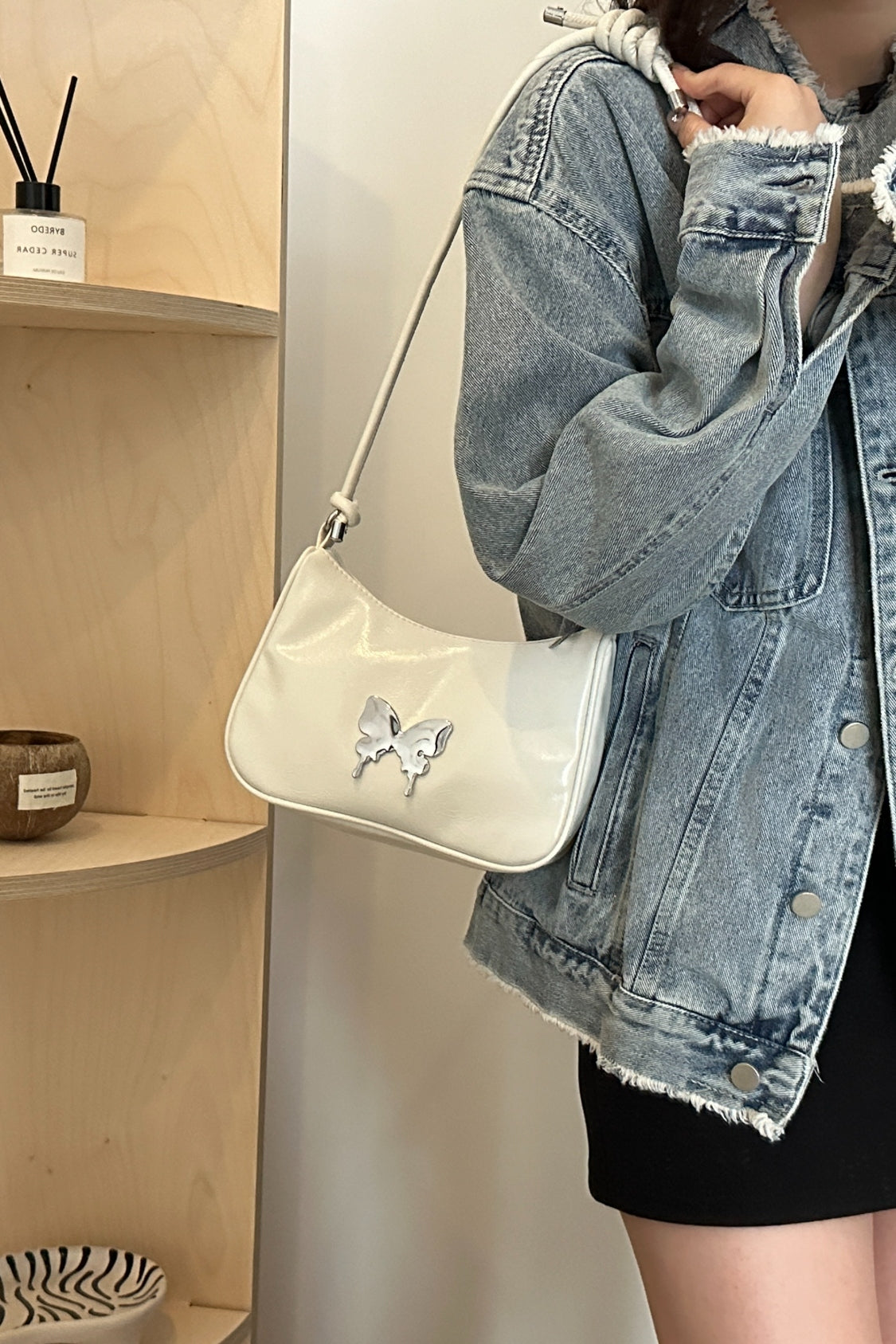 Butterfly PU Leather Knotted Strap Shoulder Bag | White shoulder bag | women's shoulder bag