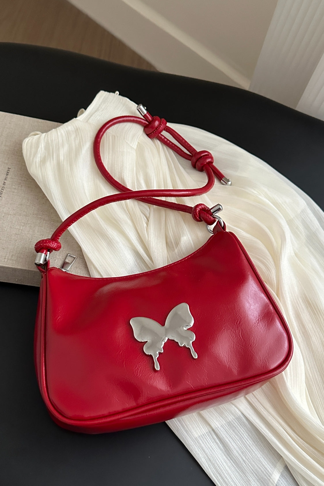 Butterfly PU Leather Knotted Strap Shoulder Bag | maroon shoulder bag | women's shoulder bag