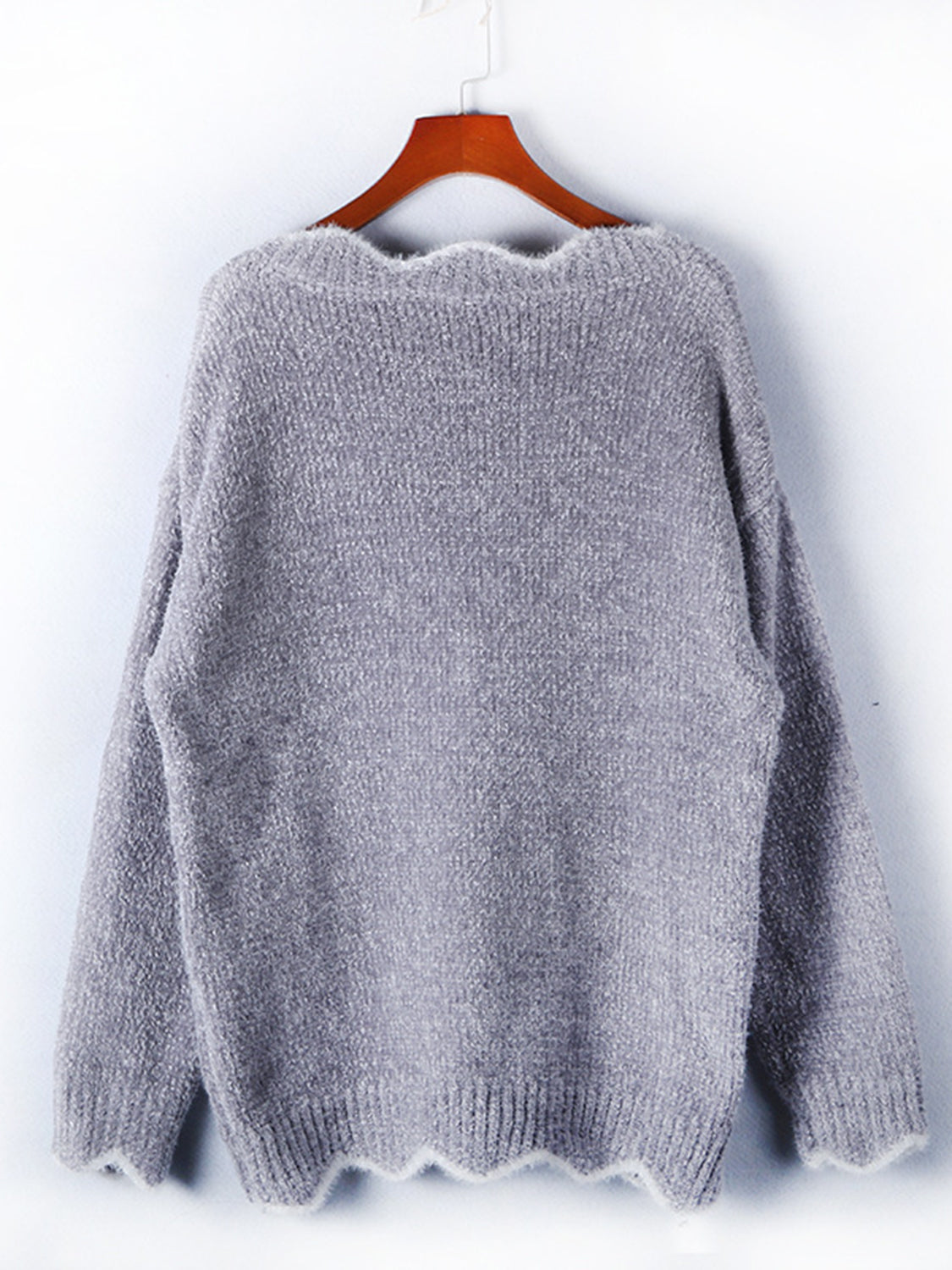 Notched Dropped Shoulder Long Sleeve Sweater