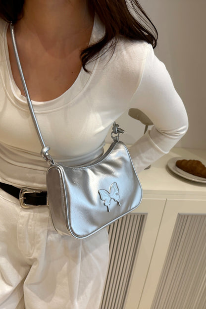 Butterfly PU Leather Knotted Strap Shoulder Bag | silver shoulder bag | women's shoulder bag