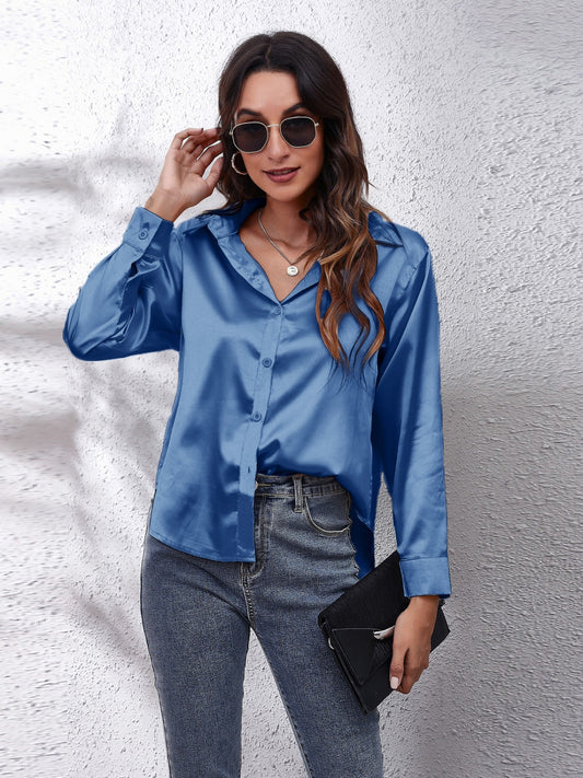 Button Up Collared Neck Long Sleeve Shirt