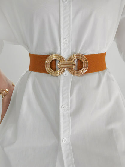 Geometric Buckle Elastic Wide Belt