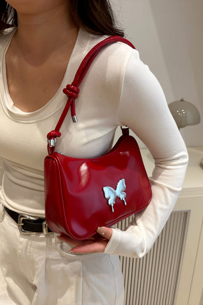 Butterfly PU Leather Knotted Strap Shoulder Bag | maroon shoulder bag | women's shoulder bag