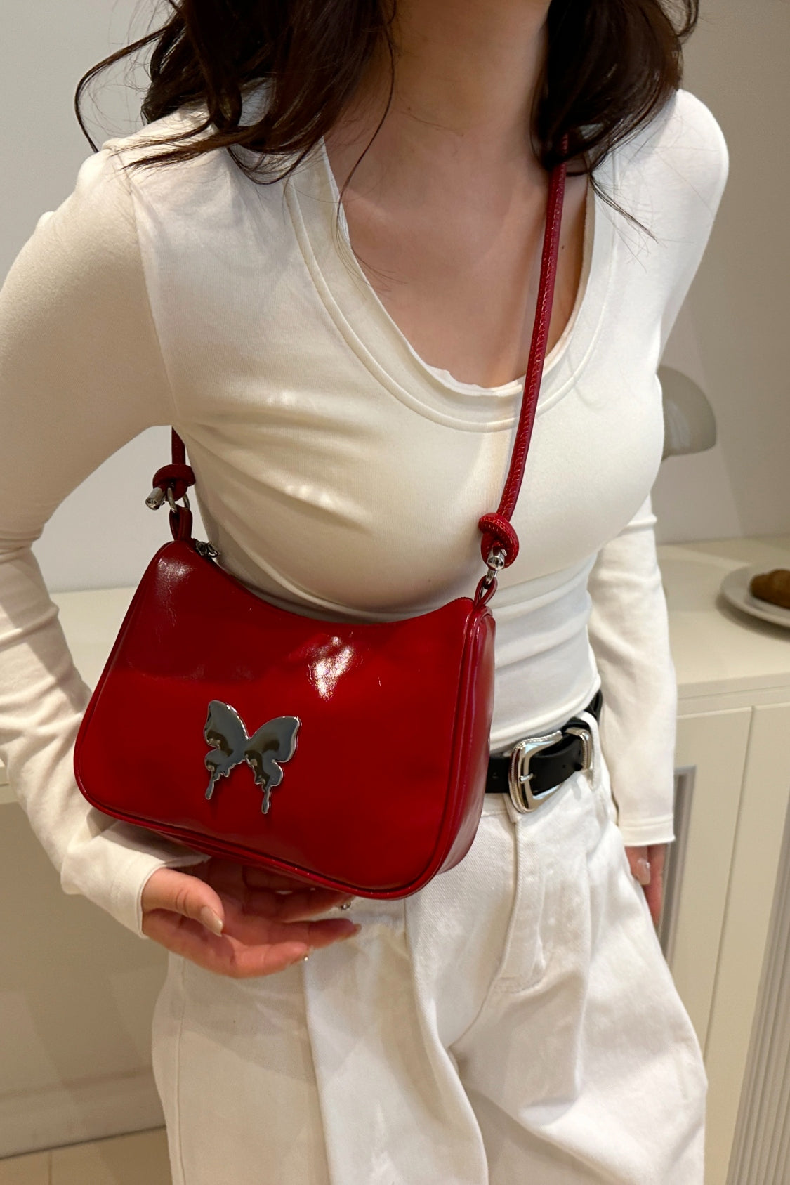 Butterfly PU Leather Knotted Strap Shoulder Bag | maroon shoulder bag | women's shoulder bag