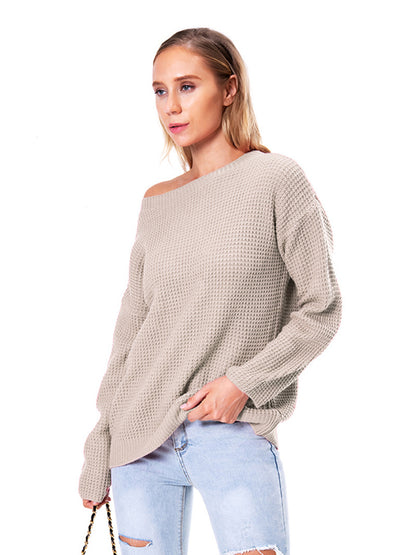 Boat Neck Drop Shoulder Long Sleeve Sweater