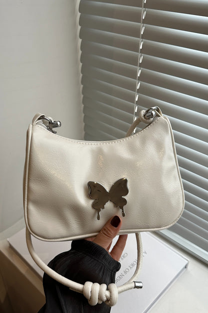 Butterfly PU Leather Knotted Strap Shoulder Bag | White shoulder bag | women's shoulder bag