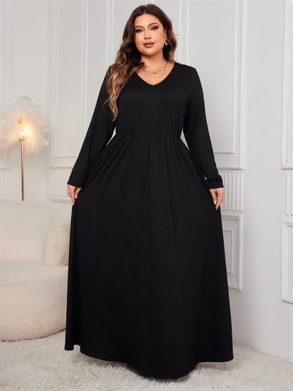 Honey Plus Size Cutout V-Neck Long Sleeve Maxi Dress