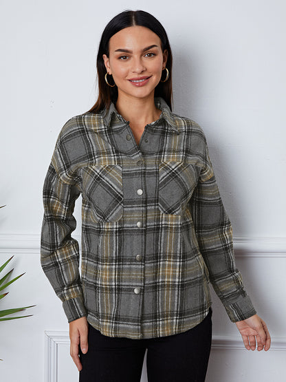 Plaid Snap Down Long Sleeve Shacket