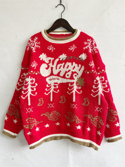 HAPPY Round Neck Long Sleeve Sweater