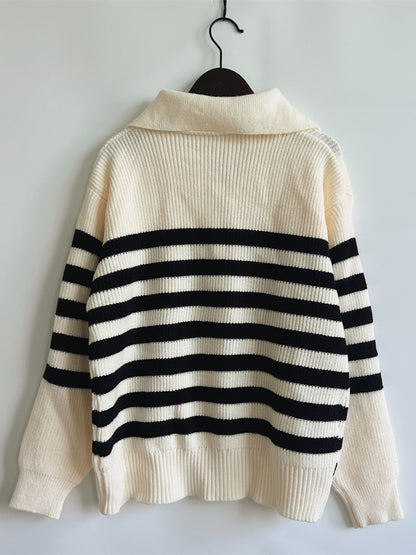 Striped Half Zip Collared Sweater