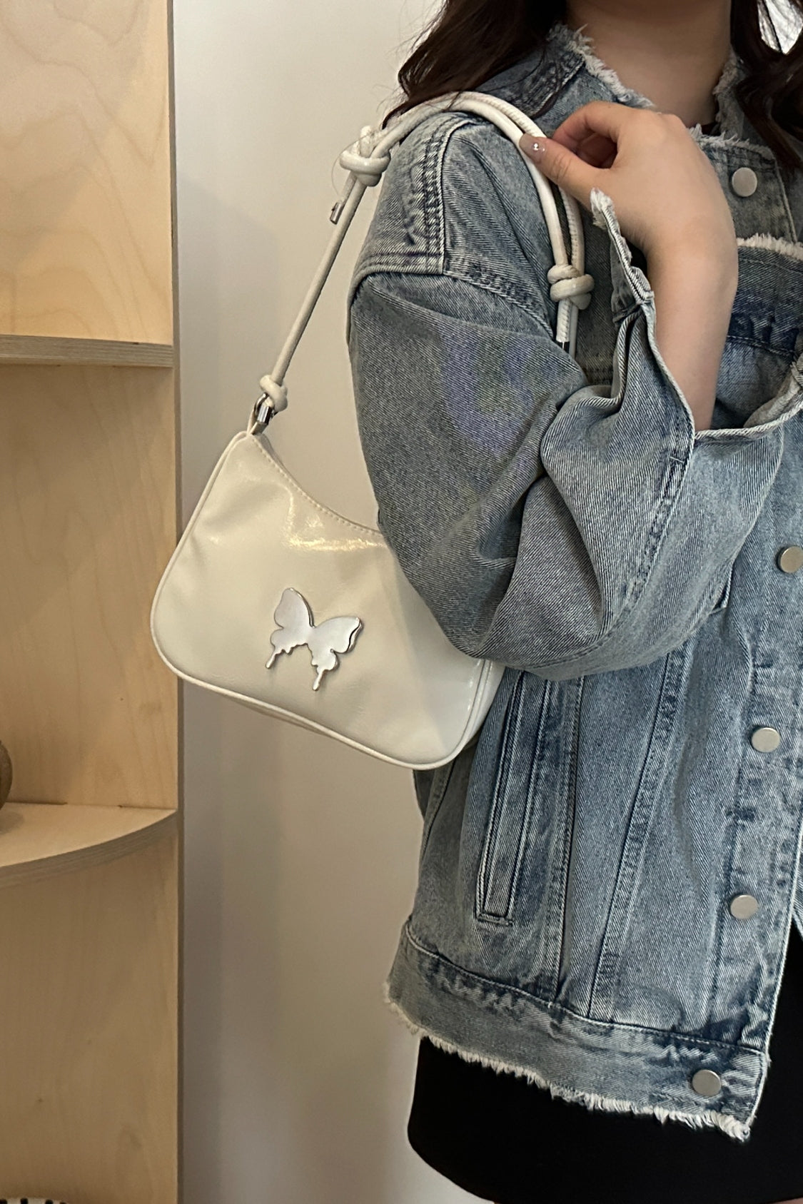 Butterfly PU Leather Knotted Strap Shoulder Bag | White shoulder bag | women's shoulder bag