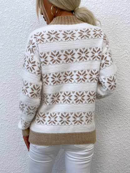 Snowflake Pattern Mock Neck Sweater