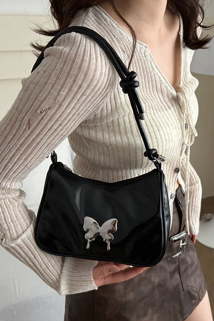 Butterfly PU Leather Knotted Strap Shoulder Bag | white purse shoulder
