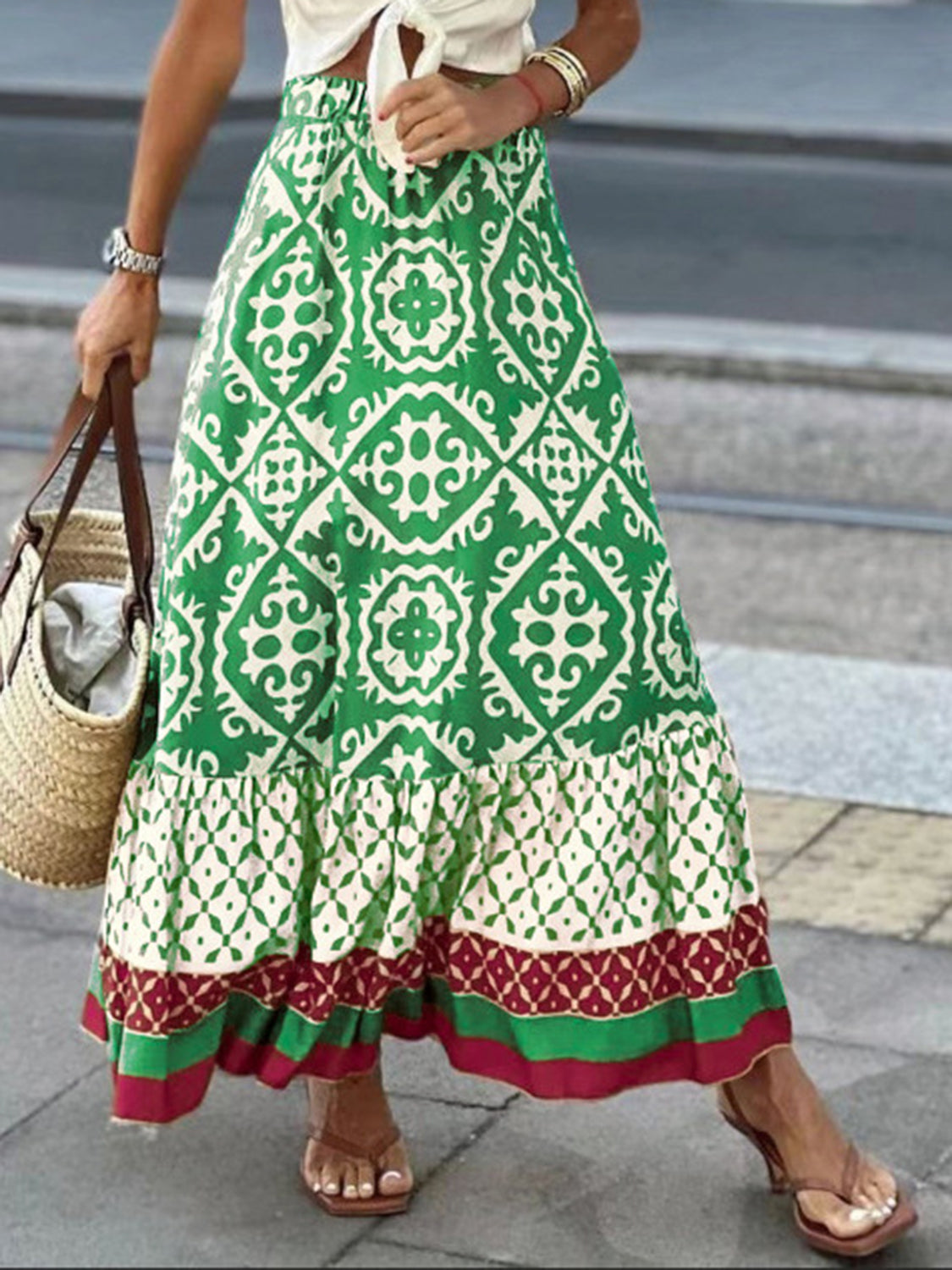 Geometric Elastic Waist Maxi Skirt