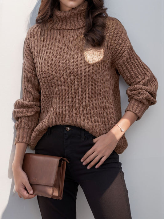 Turtleneck Dropped Shoulder  Pullover Sweater