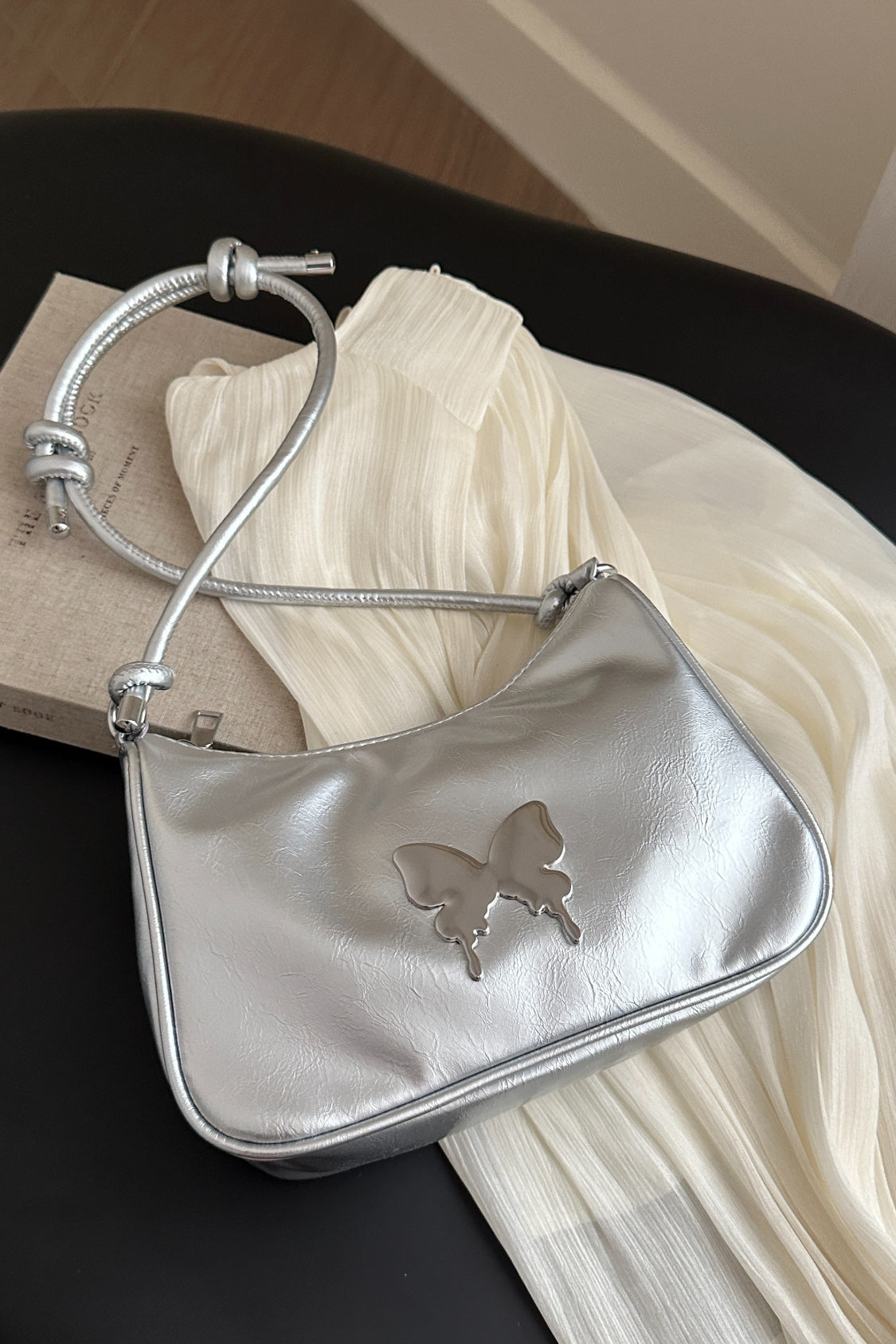 Butterfly PU Leather Knotted Strap Shoulder Bag | silver shoulder bag