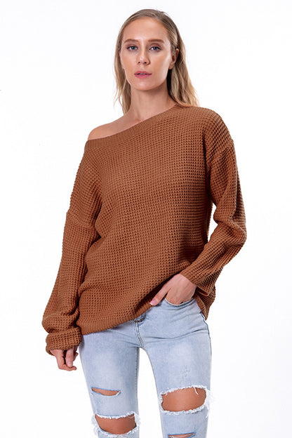 Boat Neck Drop Shoulder Long Sleeve Sweater