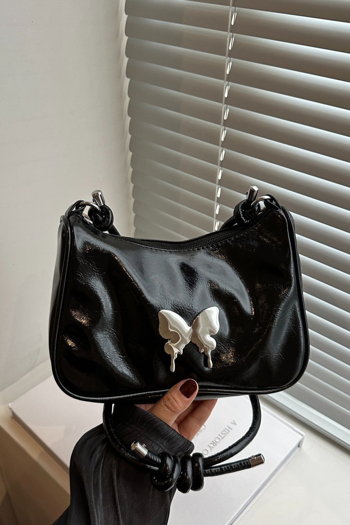 Butterfly PU Leather Knotted Strap Shoulder Bag | small black bag