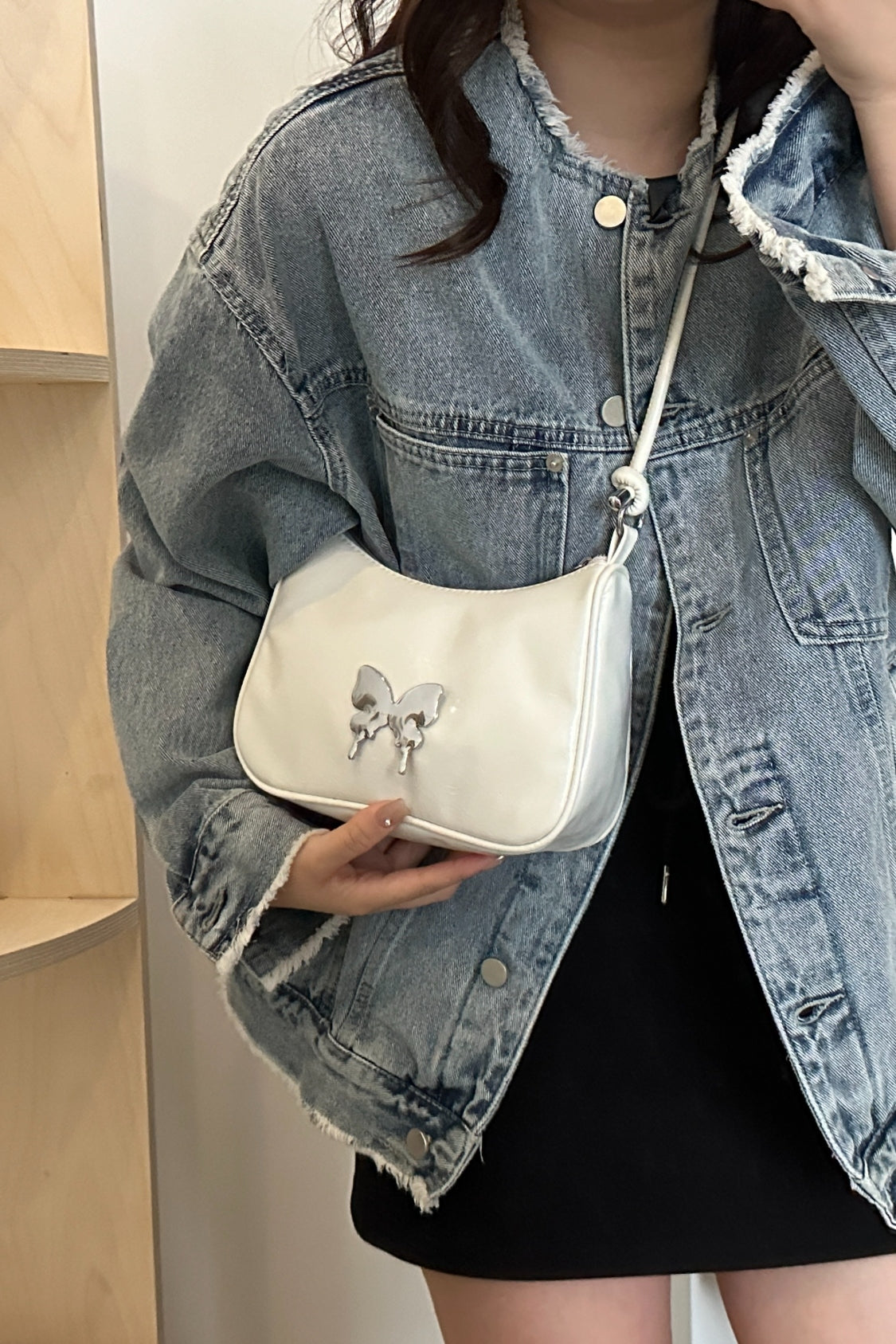 Butterfly PU Leather Knotted Strap Shoulder Bag | White shoulder bag | women's shoulder bag