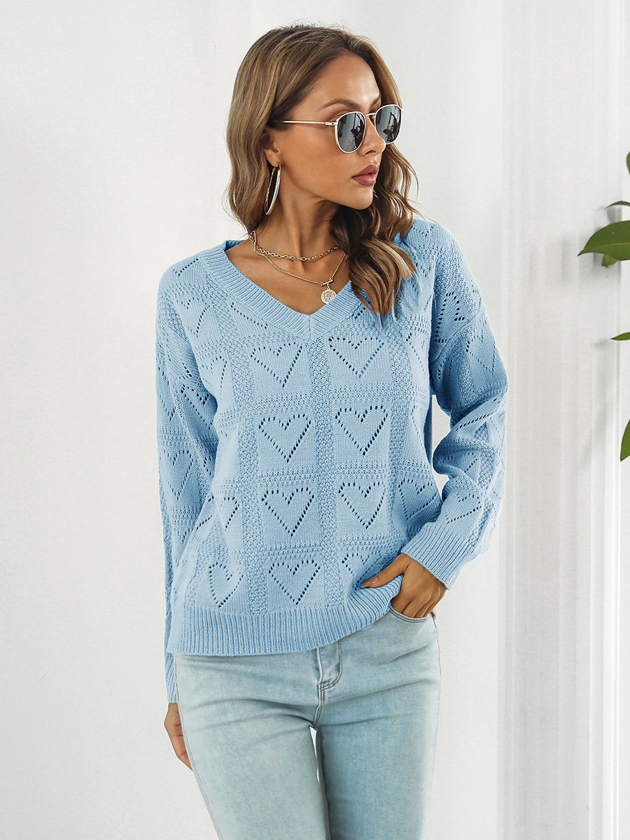 Openwork V-Neck Sweater