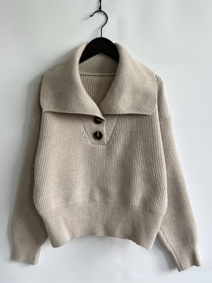 Statement Collar Half Button Sweater