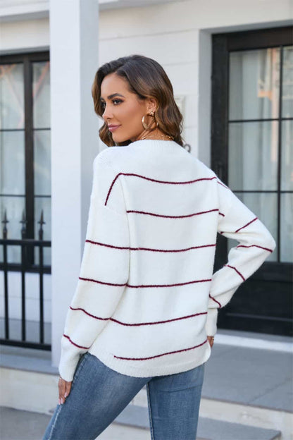 Angel Wings Striped Round Neck Long Sleeve Sweater