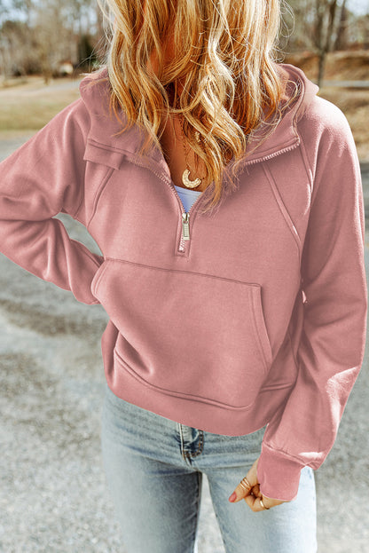 Double Take Half-Zip Thumbhole Sleeve Hoodie | thumbhole sweatshirt​