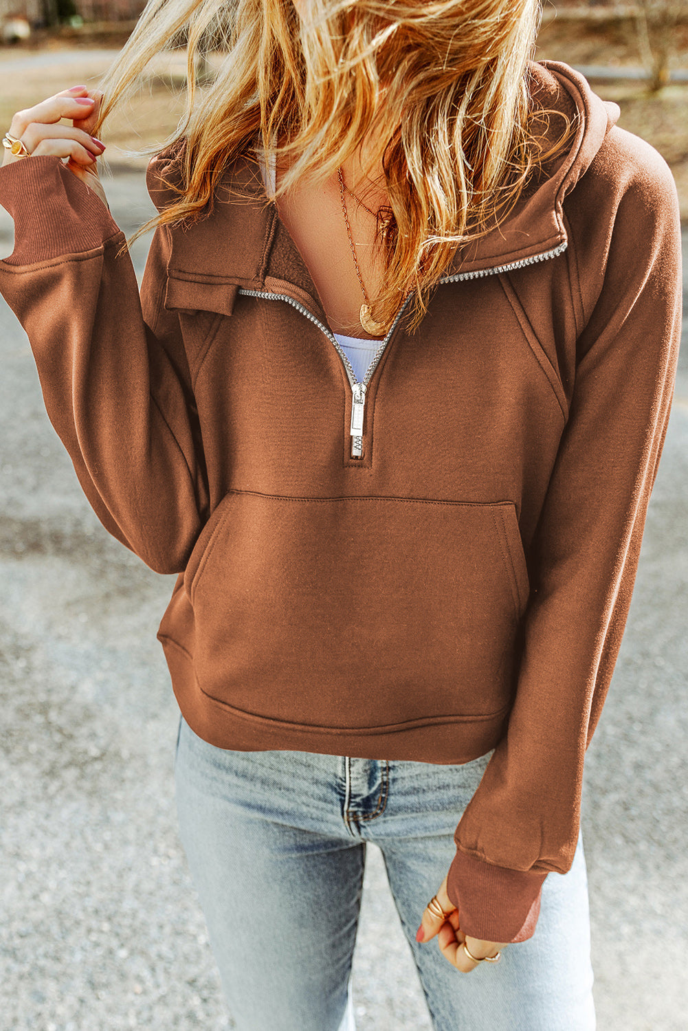 Double_Take_Half-Zip_Thumbhole_Sleeve_Hoodie | thumb hole hoodie​