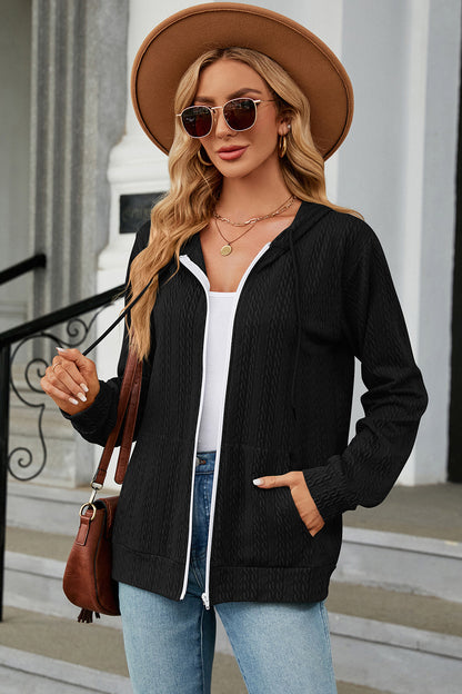 Drawstring_Zip_Up_Long_Sleeve_Hoodie | essentials zip up hoodie​