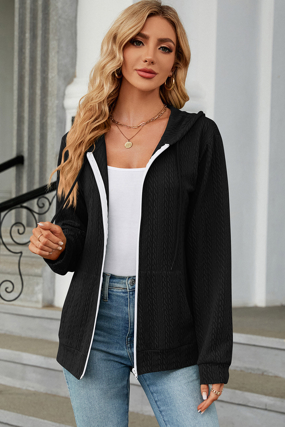 Drawstring_Zip_Up_Long_Sleeve_Hoodie | dri fit long sleeve hoodie​
