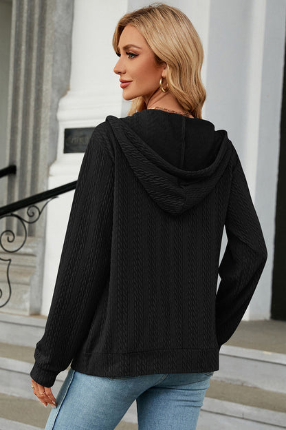 Drawstring_Zip_Up_Long_Sleeve_Hoodie | drawstring hoodie​