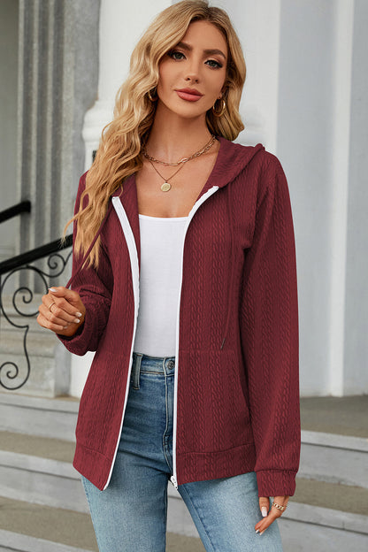Drawstring_Zip_Up_Long_Sleeve_Hoodie | drawstring hoodies​
