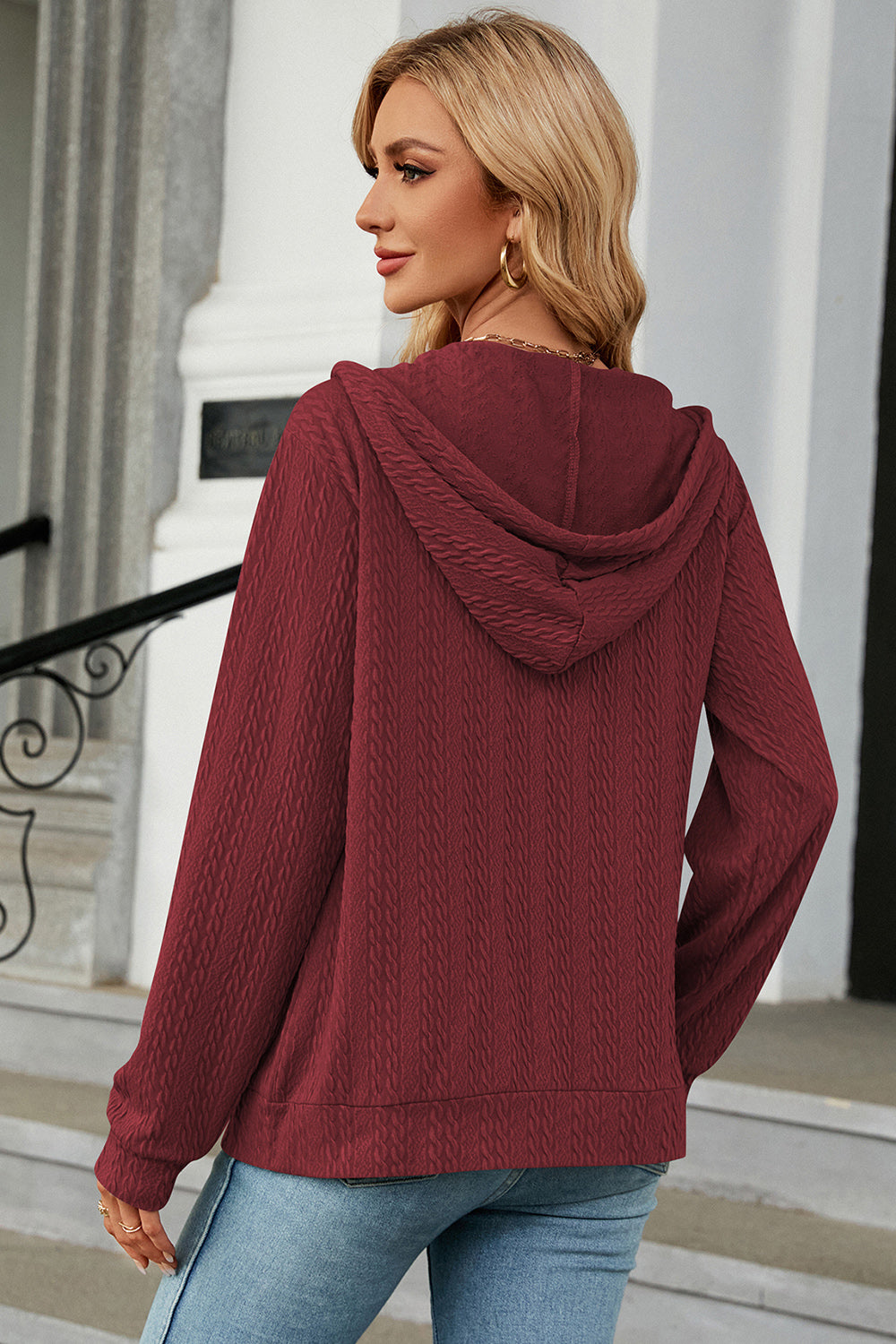 Drawstring_Zip_Up_Long_Sleeve_Hoodie | red zip up hoodie​