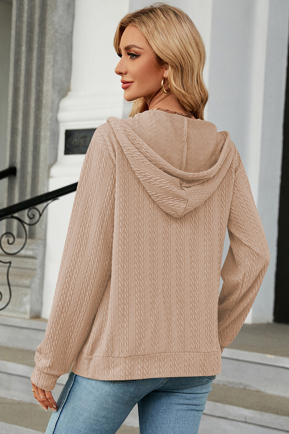 Drawstring_Zip_Up_Long_Sleeve_Hoodie | thin long sleeve hoodie​