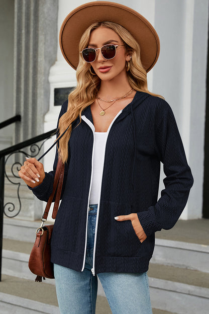 Drawstring_Zip_Up_Long_Sleeve_Hoodie | thin long sleeve hoodie​