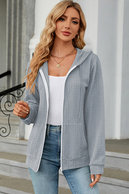 Drawstring_Zip_Up_Long_Sleeve_Hoodie | long sleeve hoodie dress​