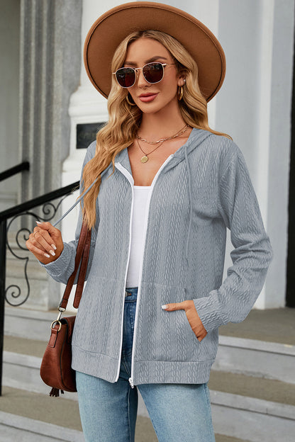 Drawstring_Zip_Up_Long_Sleeve_Hoodie | lightweight long sleeve hoodie​