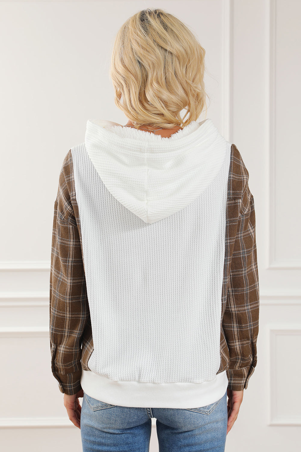 Plaid_Waffle-Knit_Drawstring_Kangaroo_Pocket_Hoodie | hoodie kangaroo pouch