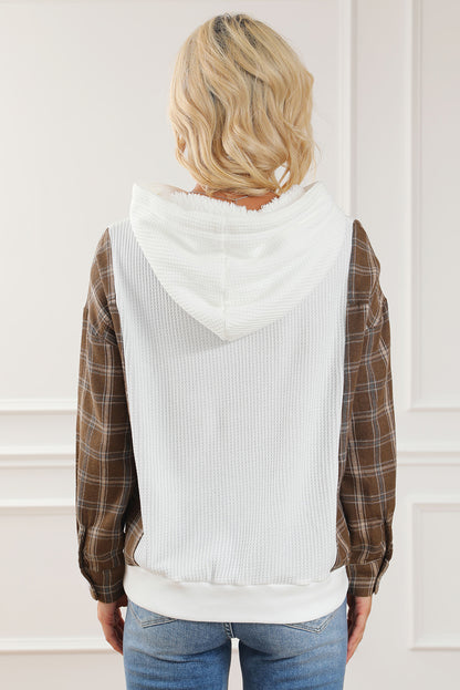 Plaid_Waffle-Knit_Drawstring_Kangaroo_Pocket_Hoodie | hoodie kangaroo pouch