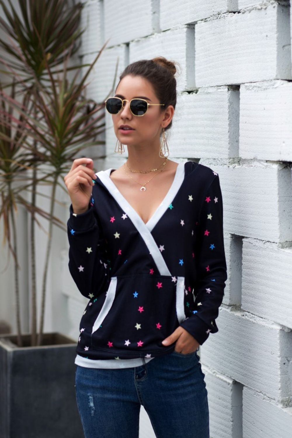 Star_Print_Kangaroo_Pocket_Hoodie | kangaroo pouch hoodie