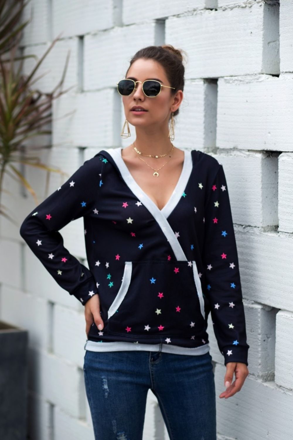 Star_Print_Kangaroo_Pocket_Hoodie | pocket of kangaroo​