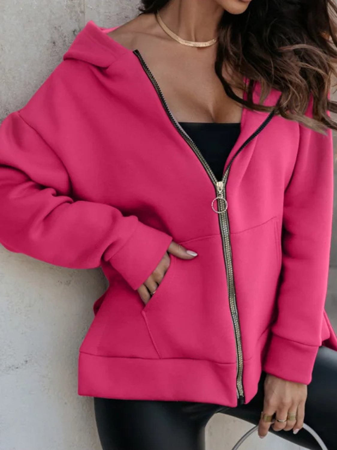 Zip-Up_Slit_Hoodie_with_Pockets | so favorite full zip hoodie​