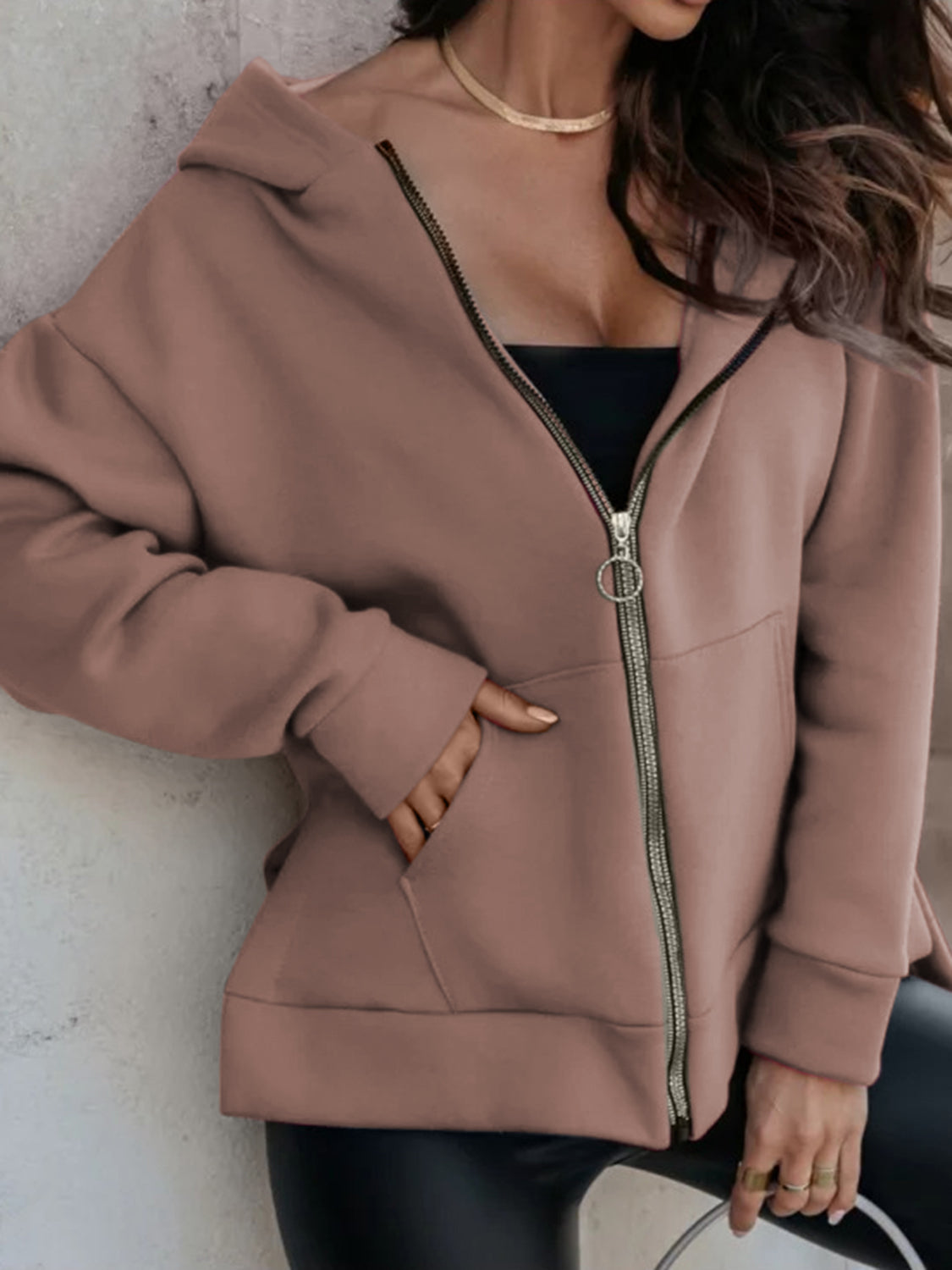 Zip-Up_Slit_Hoodie_with_Pockets | zip hoodie hoodie​