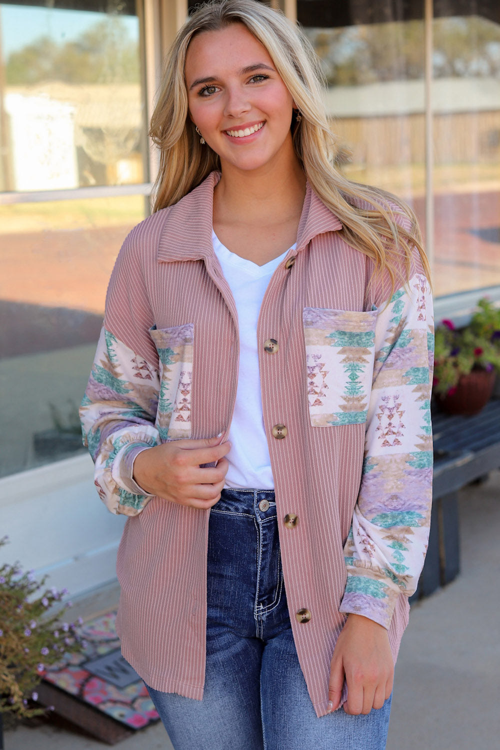 Geometric Button Down Collared Jacket