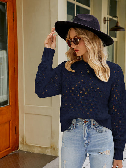 Openwork Round Neck Sweater