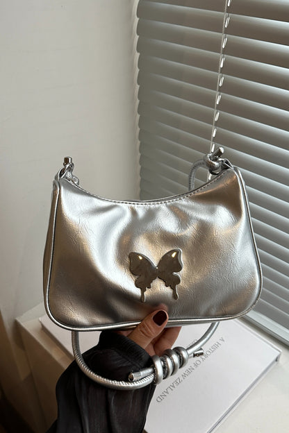 Butterfly PU Leather Knotted Strap Shoulder Bag | silver shoulder bag