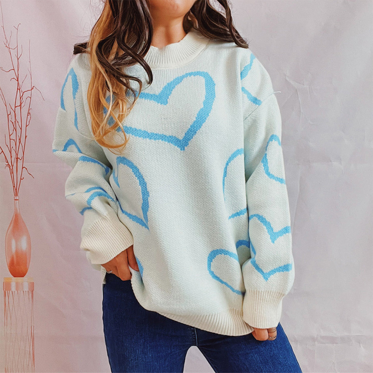 Heart Pattern Long Sleeve Sweater