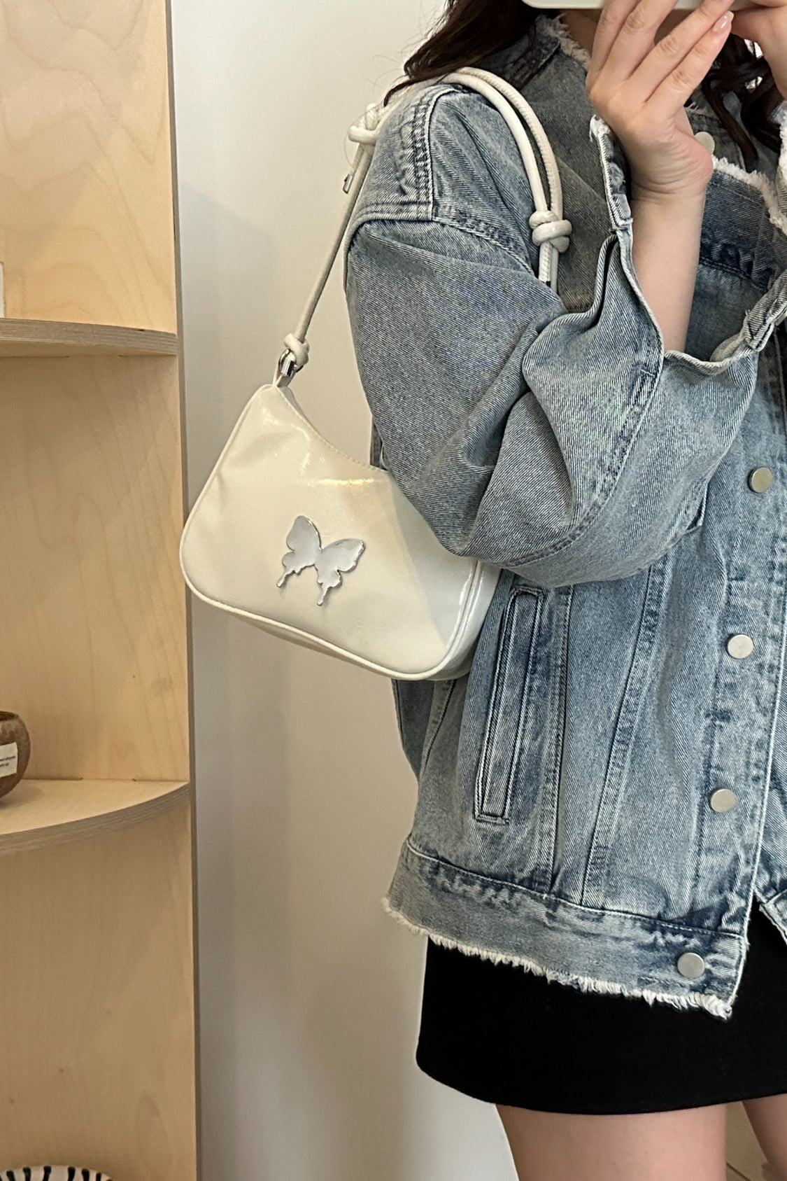 Butterfly PU Leather Knotted Strap Shoulder Bag | White shoulder bag | women's shoulder bag